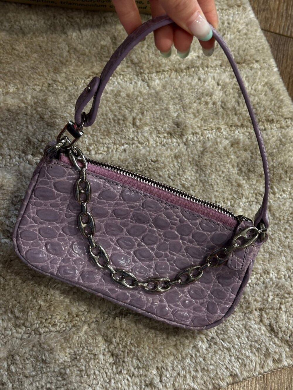 BY FAR Mini Rachel Bag - Lavender Croc Embossed